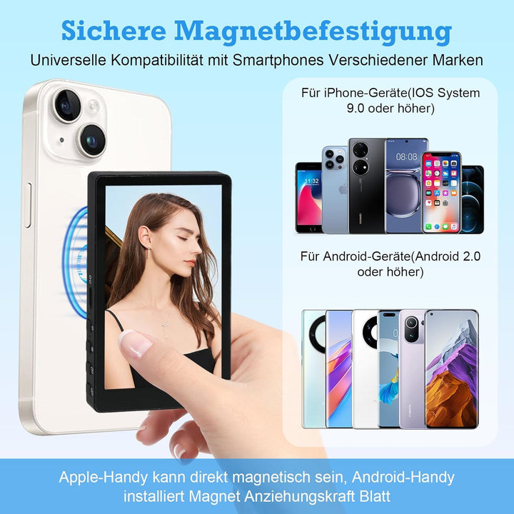 Handy Selfie Monitor, 3,97" Smartphone Rückkamera Magnetisch Selfie Monitor Bildschirm für iPhone un