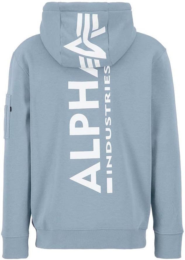 ALPHA INDUSTRIES Herren Sudadera Con Capucha Back Print para Hombre Hooded Sweatshirt M Greyblue, M
