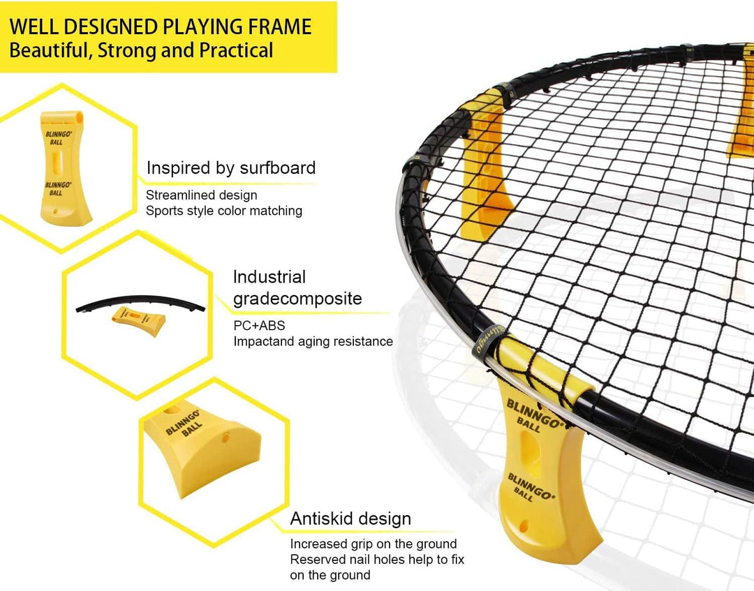 Mookis Blinngoball Outdoor Roundnet Spieleset, Roundnet Set Team Games bestehend aus Spielnetz, 3 Bä
