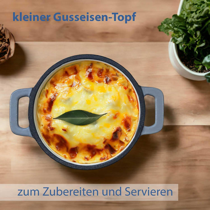 Mini Cocotte Bratentopf klein - Gusseisen ofenfest 10cm (hellgrau), Hellgrau