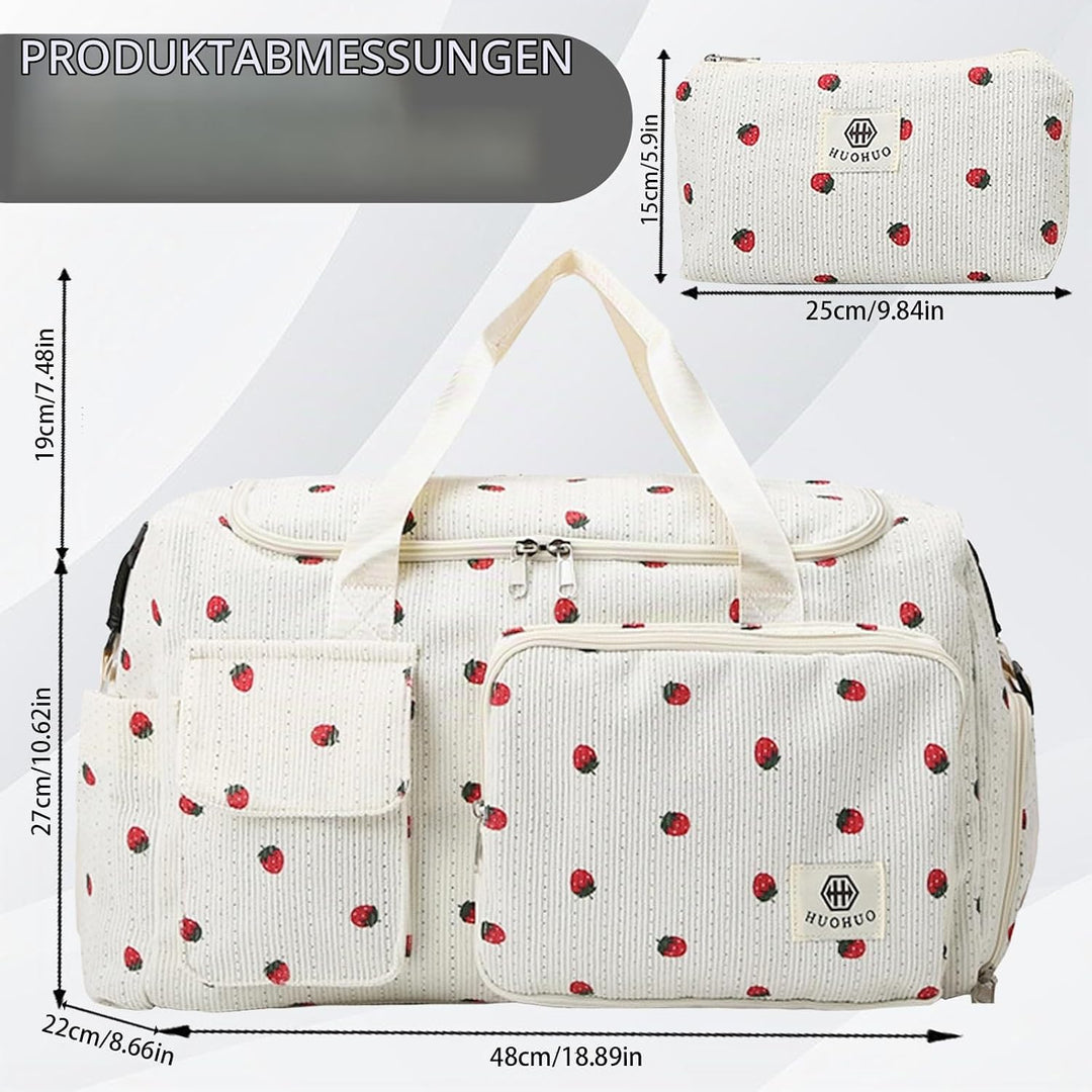 Reisetasche Damen, Sporttasche Damen mit Schuhfach, Nassfach and Kleine Geldbörse, Cord Schwimmtasch