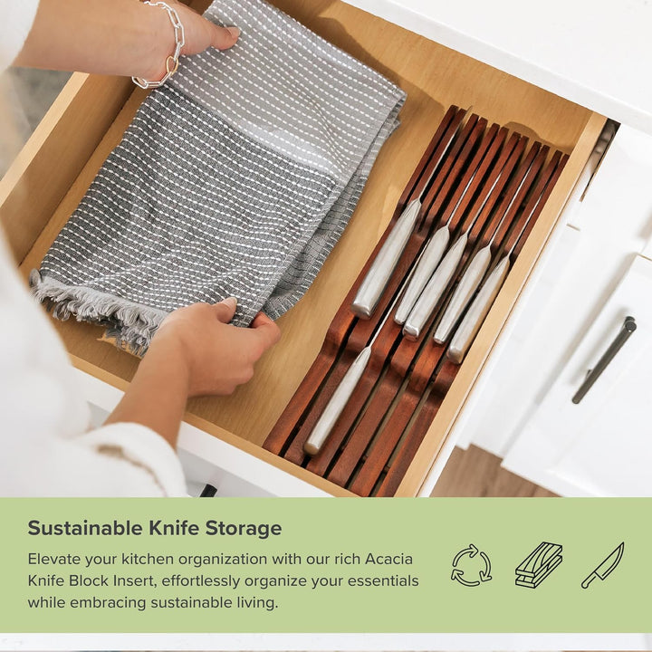 KitchenEdge Messerblock-Organizer aus Akazienholz – für 5 lange + 6 kurze Messer (nicht enthalten),