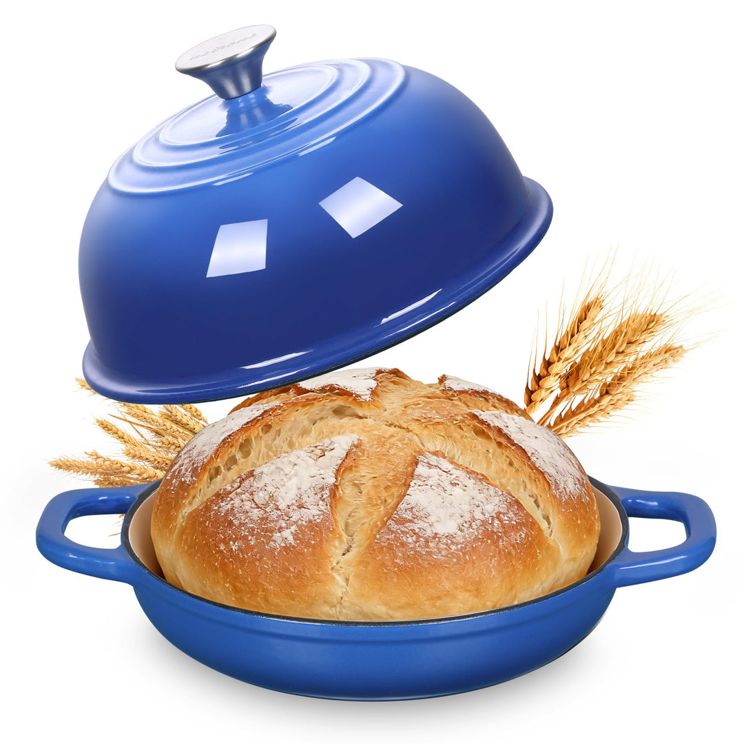 Gusseisen Brotbackform mit Deckel, 4,7L Gusseisen Topf Brot Backen, 23 cm Emaille Bräter mit Deckel,