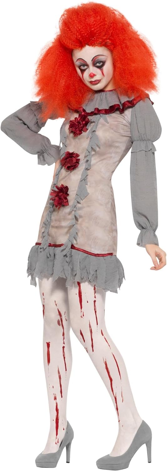 Vintage Clown Lady Costume (S) S - UK Size 08-10 Grau und Rot, S - UK Size 08-10 Grau und Rot