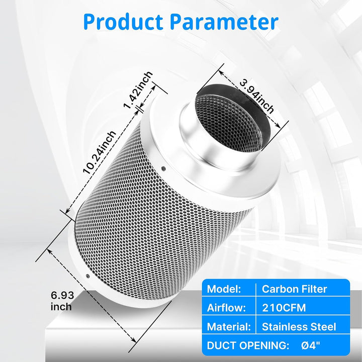 Premium Aktivkohlefilter 100mm für Growzelt &amp; Rohrventilator - Effektive Geruchskontrolle Carbon Fil