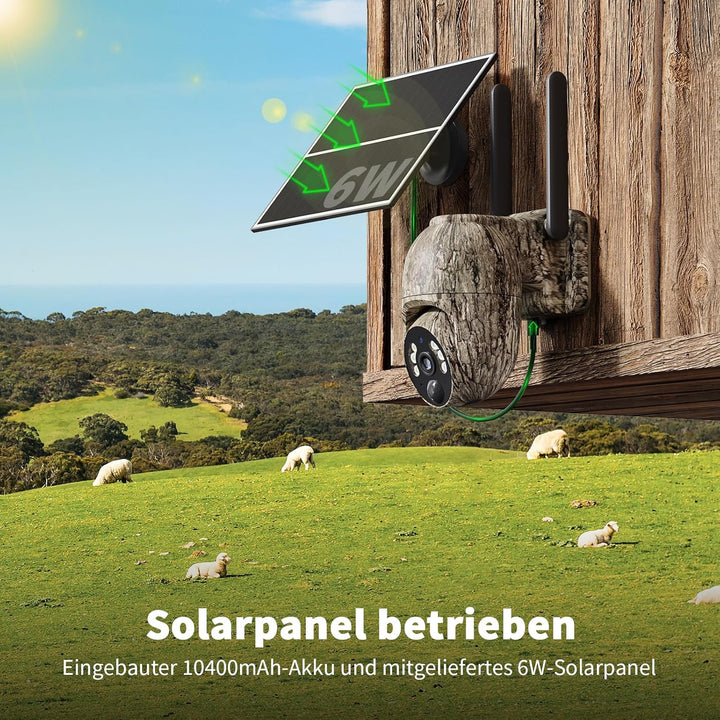 4G LTE Wildkamera mit SIM Karte, 2K Solar Wildtierkamera mit Handyübertragung App, Kabellos Überwach