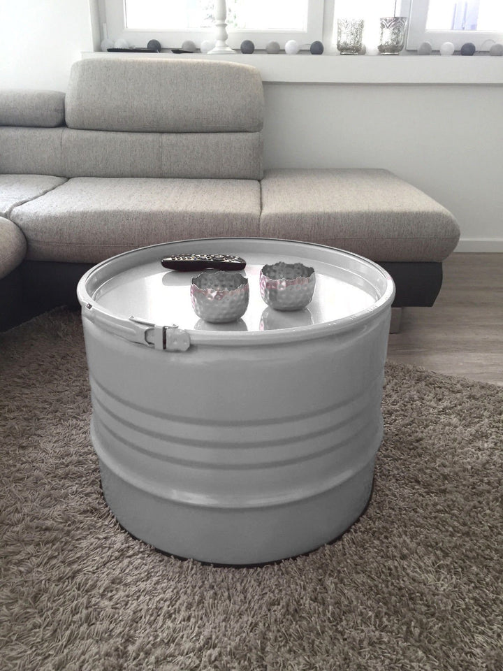 Fassmöbel Tisch Couchtisch Ölfass Beistelltisch mehrere Farben 45 cm hoch ø 57 cm Durchmesser (Grau