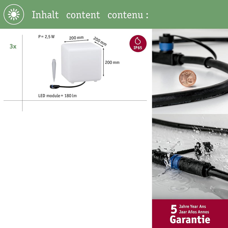 Paulmann 94268 Plug & Shine LED Aussenleuchte Zigbee Lichtobjekt Cube RGBW incl. 1x2,8 Watt dimmbar