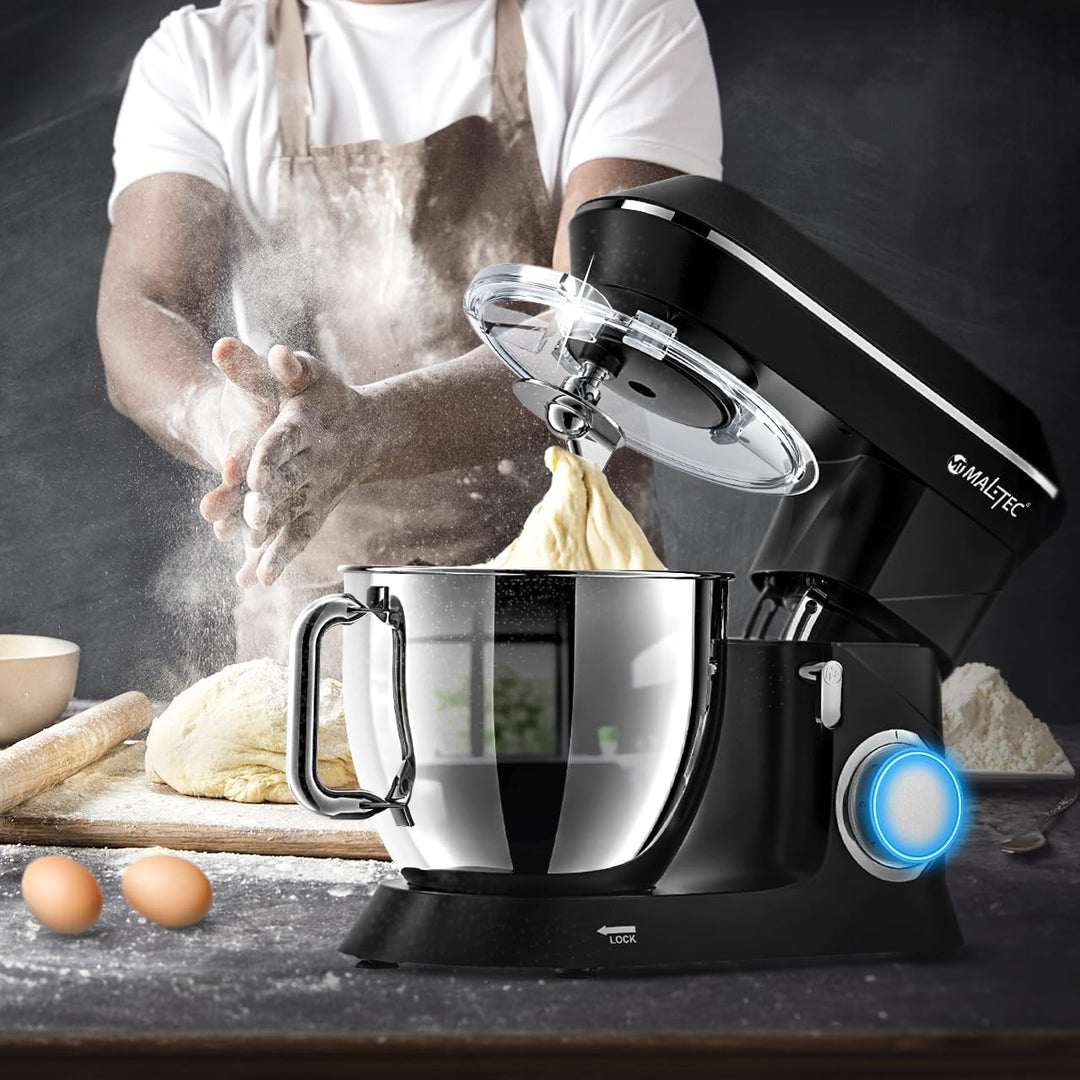 MalTec Planet Küchenmaschine | MaltecChef 2200W Knetmaschine | Rührhaken, Knethaken, Schneebesen, Sp