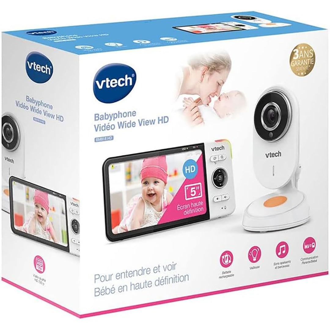 VTech - BM818 – Video-Babyphone Wide View HD – Display 5 Zoll (12,7 cm) Ultra Flach HD – Nachtlicht