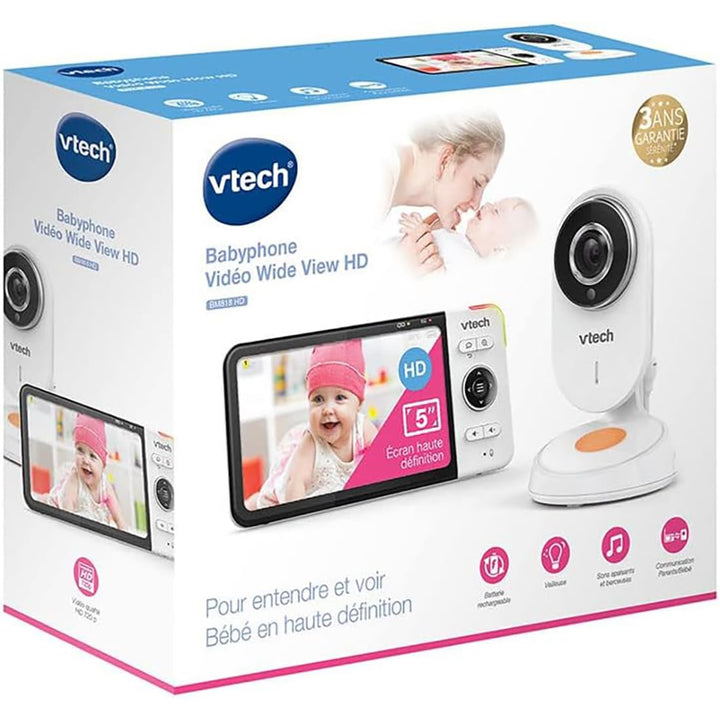 VTech - BM818 – Video-Babyphone Wide View HD – Display 5 Zoll (12,7 cm) Ultra Flach HD – Nachtlicht