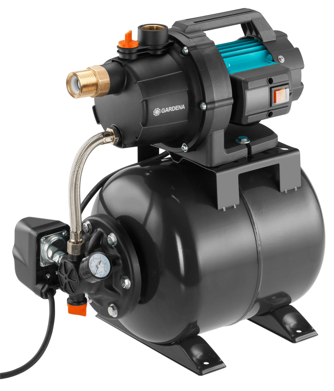 Gardena Hauswasserwerk 3700/4: Pumpe zur Hauswasserversorgung mit 19l Tank, EPDM Membrane und Messin