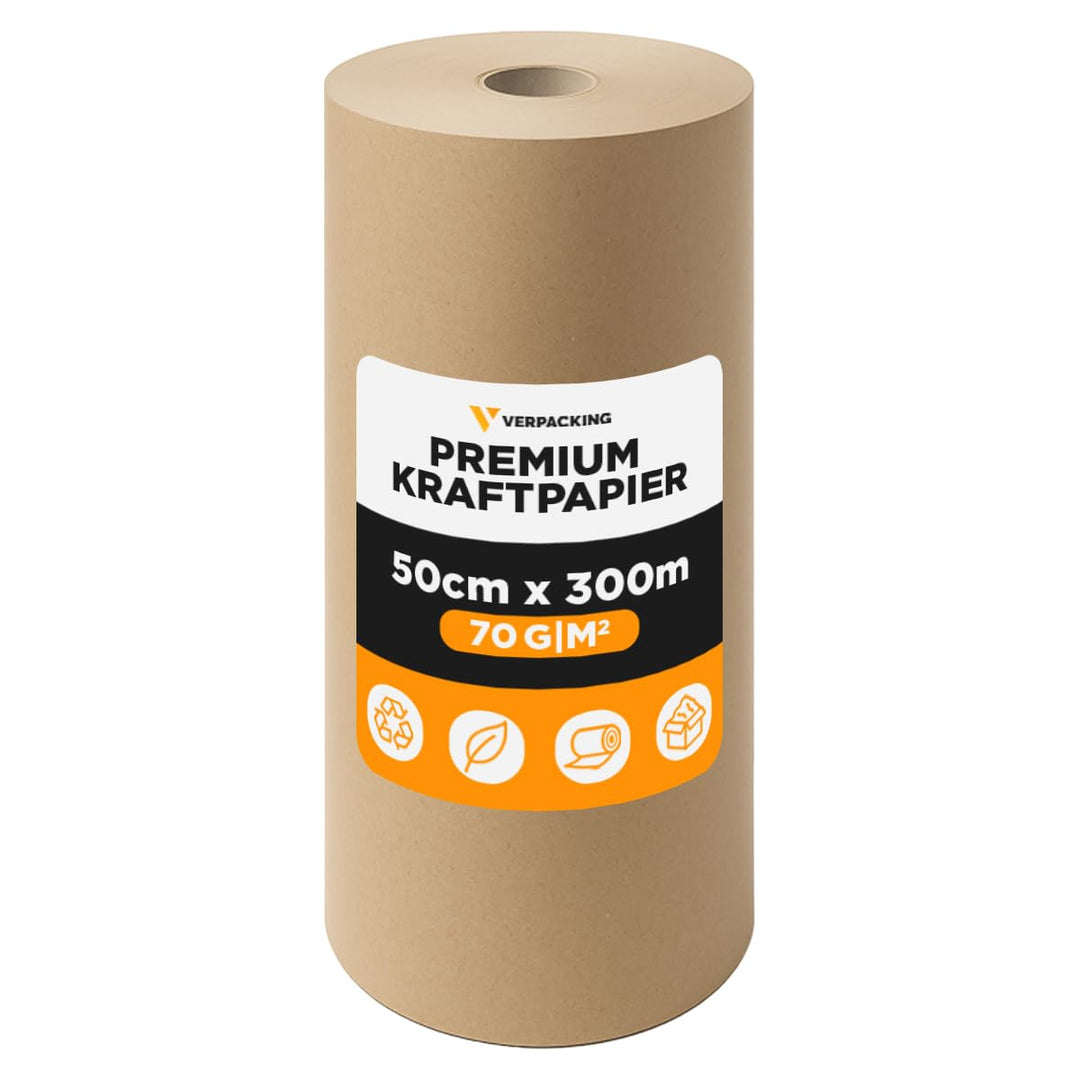 Kraftpapier 70g/m² Packpapier 50 cm x 300 m auf Rolle | braunes Papier | Geschenkpapier | Verpackung