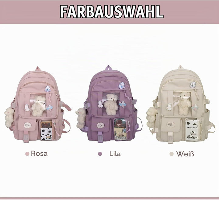 7VSTOHS Kawaii-Rucksack mit Kawaii-Anhänger und Zubehör für Teenager-Mädchen Rucksack-Schule Aesthet