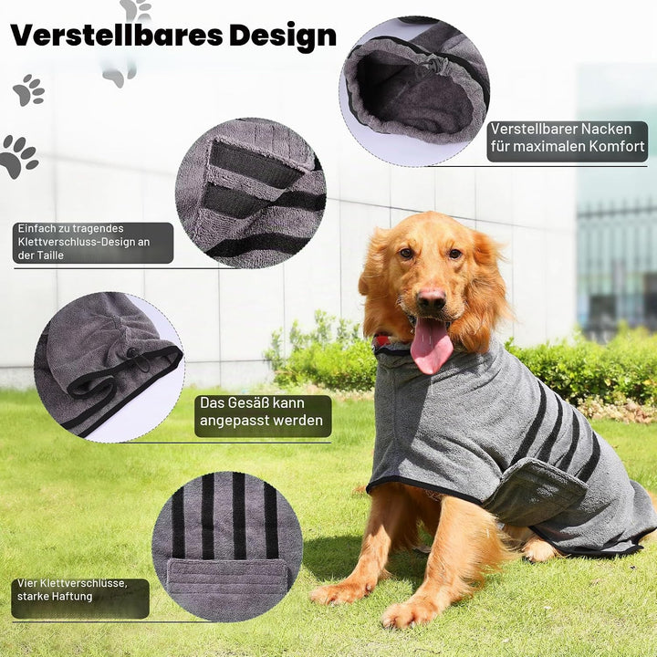 Bademantel für Hunde, Microtuch aus Mikrofaser für Mittelgrosse und grössere Tiere - Grau, Schnelles