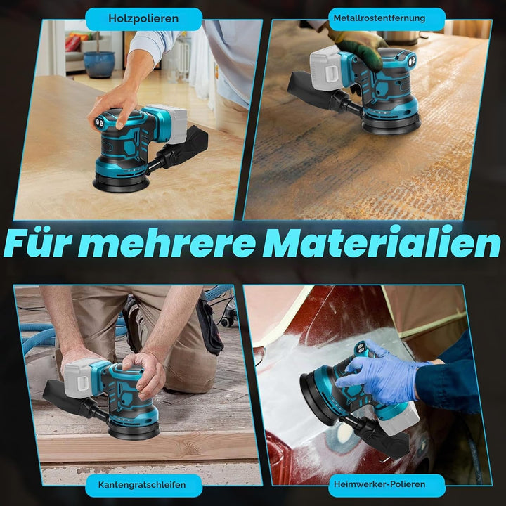 Exzenterschleifer für Makita 18V Akku(no Akku),125mm Schleifmaschine, 3 Geschwindigkeiten 7,000-11,0