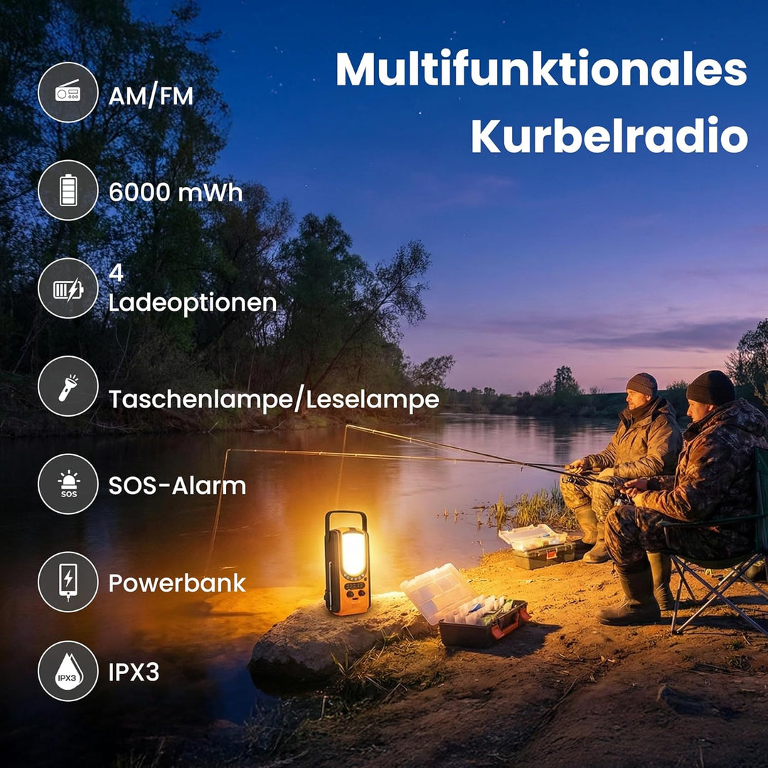 Extralnik Notfallradio AM/FM, Solar & Kurbelradio mit Powerbank 6000mAh, 6 Ladearten, USB C, Taschen