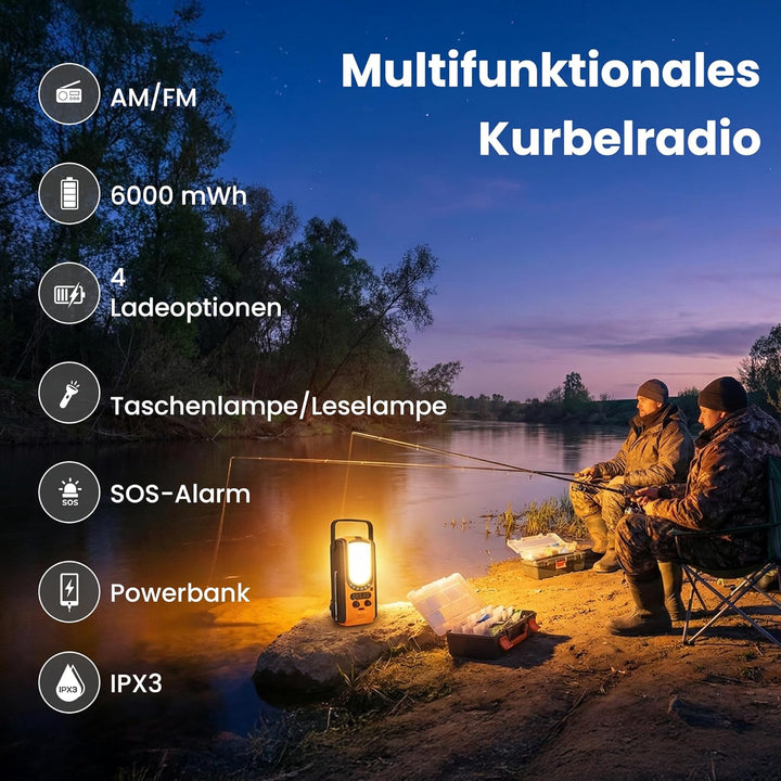 Extralnik Notfallradio AM/FM, Solar & Kurbelradio mit Powerbank 6000mAh, 6 Ladearten, USB C, Taschen