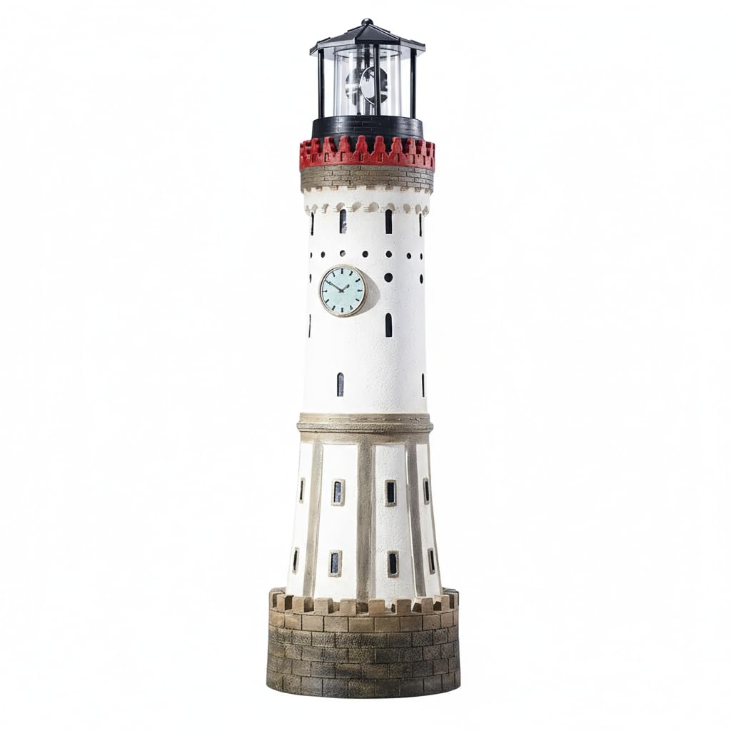 Solar Leuchtturm „Lindau“ – handbemalte Deko für Garten & Terrasse, rotierendes LED-Leuchtfeuer, Sol