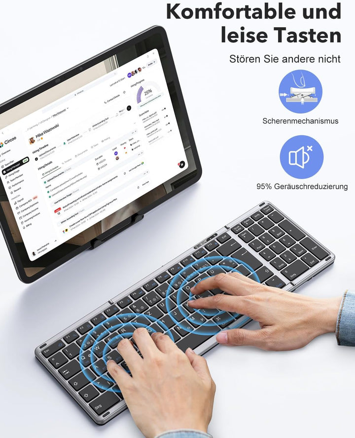 OMOTON Bluetooth Tastatur Faltbare mit Ziffernblock, Kabellose Tastatur Wiederaufladbare QWERTZ, Vol