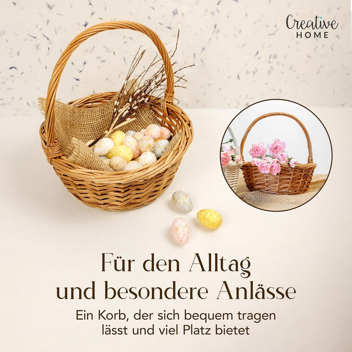 Creative Home Kleiner Weidenkorb mit Henkel | Klein 22 x 22 x 26 cm (+/- 2 cm) | Handgeflochtener, G