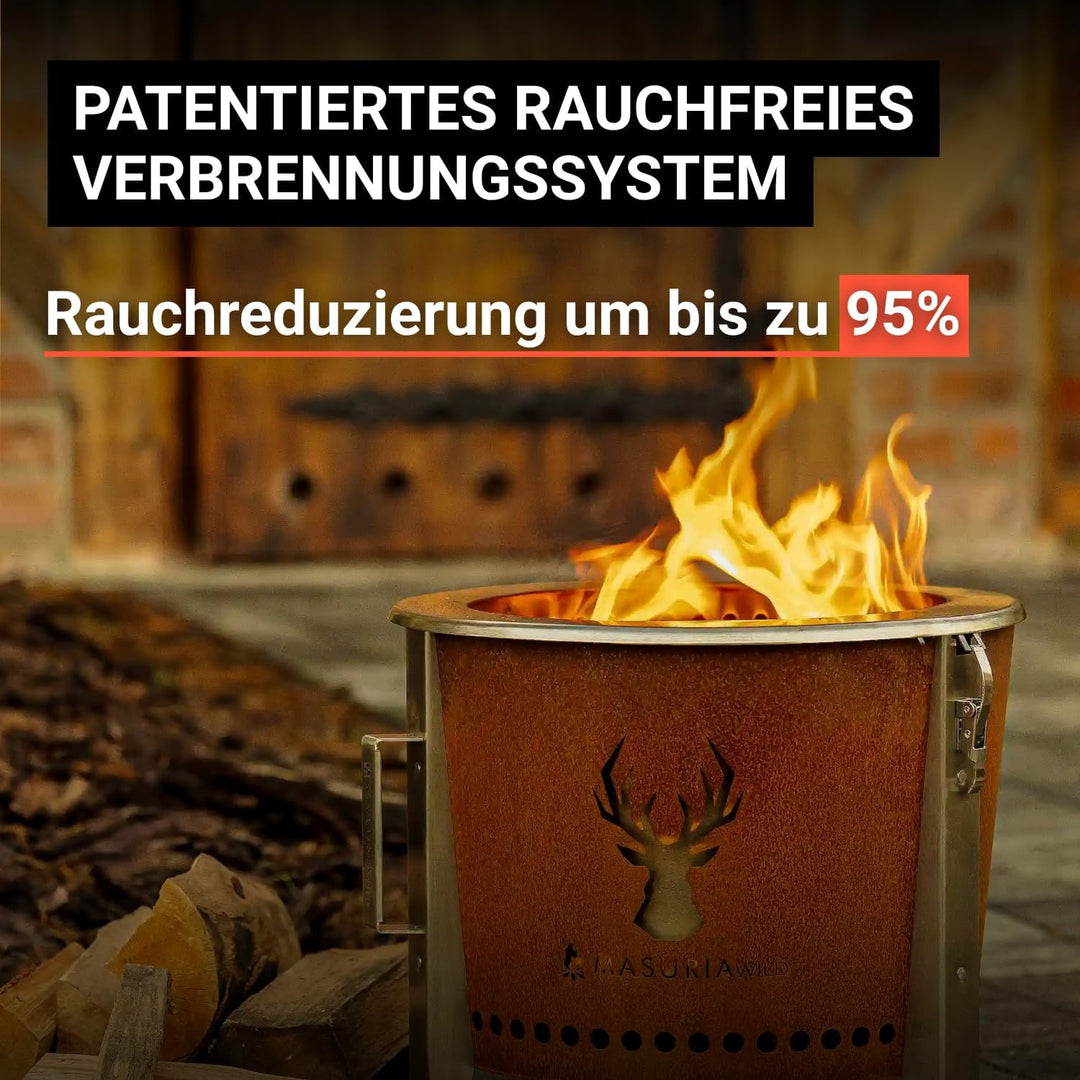 Masuria Rauchfreie Feuerschale 39cm⌀ Alpha 400 - Tragbare Feuertonne für Camping, Terrasse & Garten