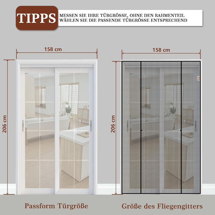 Yotache Fliegengitter Tür, Magnetvorhang Doppeltür 158x206cm Mückenschutz Ideal für die Schiebetür B