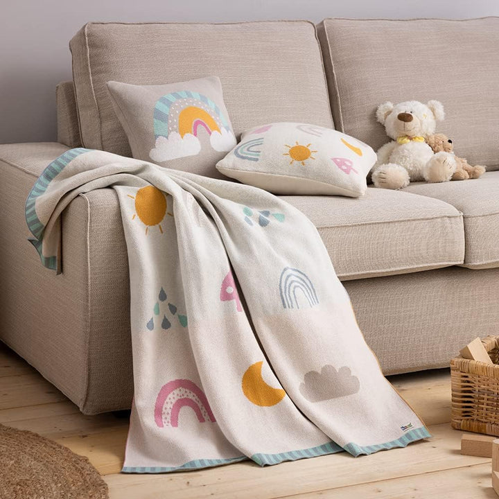 howa Babydecke Strick „be Happy“ aus 100% Baumwolle beige Kuscheldecke Strickdecke für Baby Geschenk