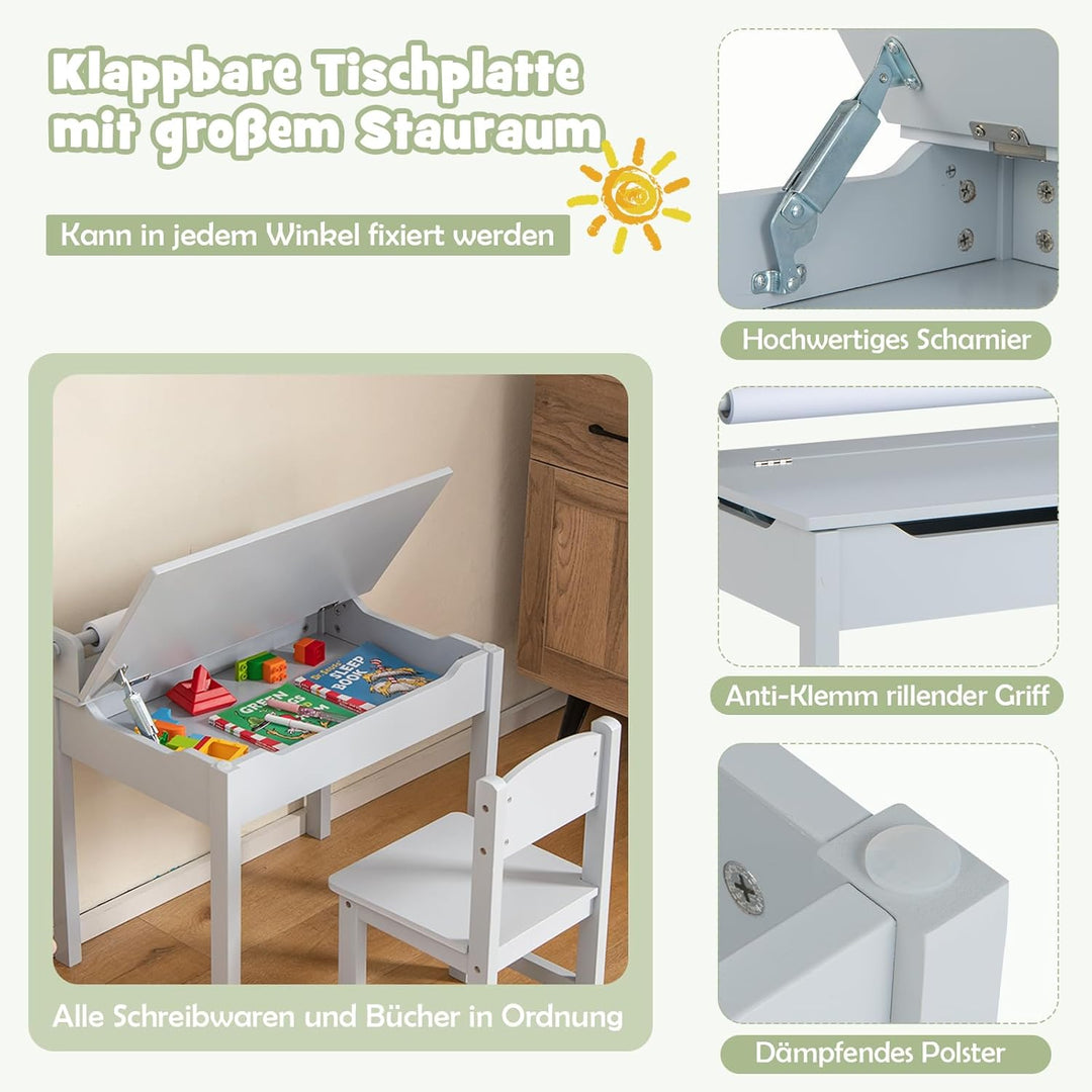 DREAMADE Schreibtisch Kinder mit Stuhl, Schülerschreibtisch aus Holz, Jugendschreibtisch, Kindertisc
