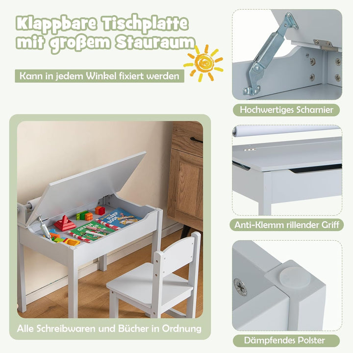 DREAMADE Schreibtisch Kinder mit Stuhl, Schülerschreibtisch aus Holz, Jugendschreibtisch, Kindertisc