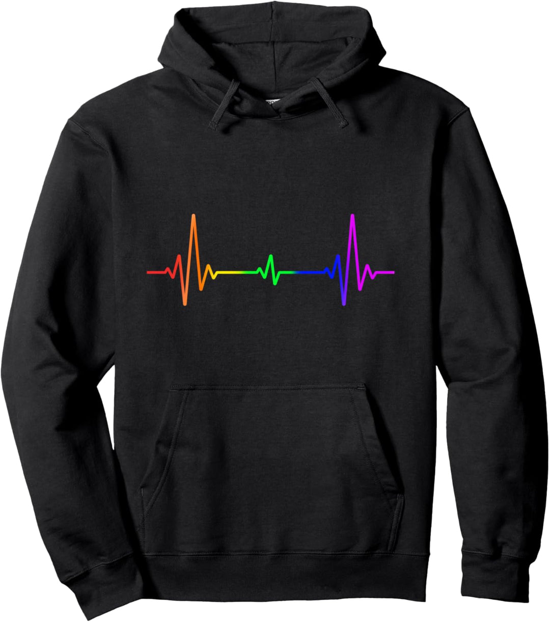 Gay Pride Queer CSD Regenbogen Flagge Herzschlag LGBT Pullover Hoodie
