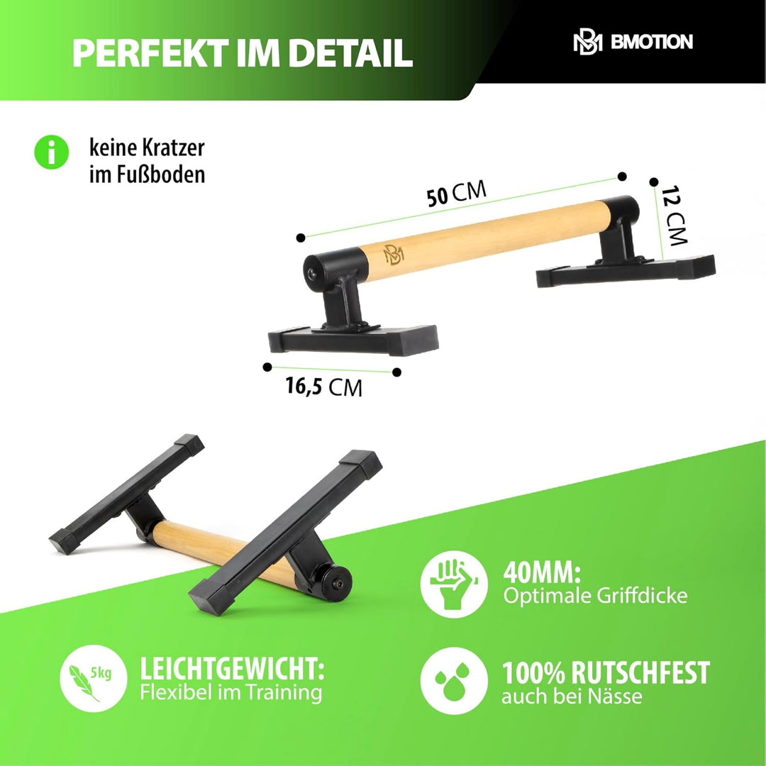 Müller & Blum Premium low Parallettes Holz inkl. Handgelenksbandagen, nachhaltige & rutschfeste Lieg