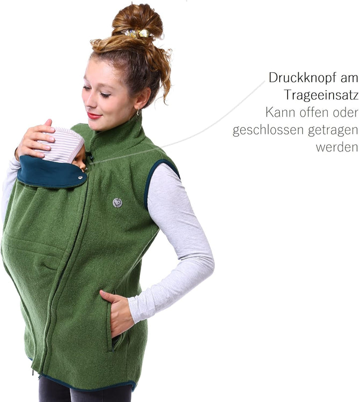 Viva la Mama - Wollweste Trageweste aus Wolle zum Babytragen Umstandsweste - PEVE - kiwigrün - L L A