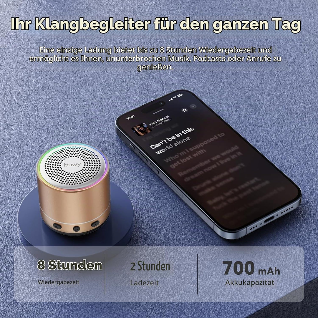 Mini Bluetooth Lautsprecher (83g), Musikbox Bluetooth 5.4 mit RGB Lichter, HD-Sound &amp; Starke Bass, T
