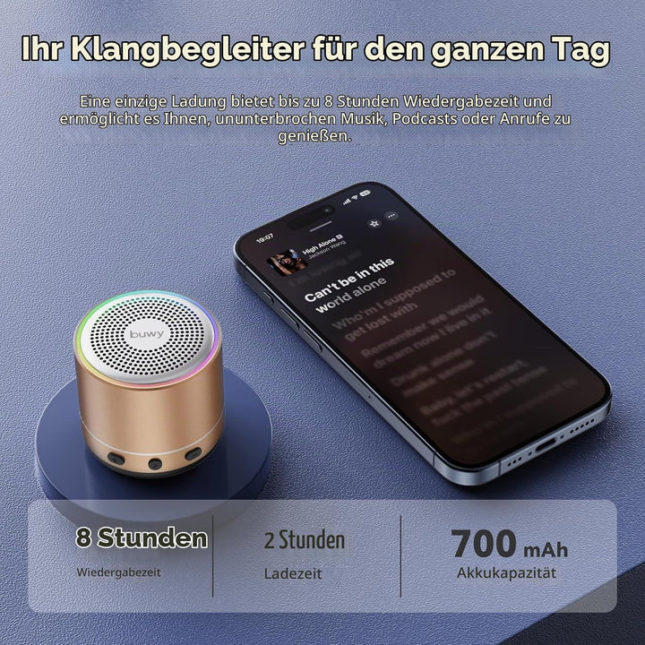 Mini Bluetooth Lautsprecher (83g), Musikbox Bluetooth 5.4 mit RGB Lichter, HD-Sound &amp; Starke Bass, T