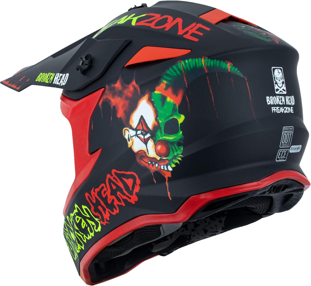 Broken Head FreakZone Motocross-Helm Schwarz-Grün-Rot matt – Cross-Helm – MX – Quad – Supermoto XXL