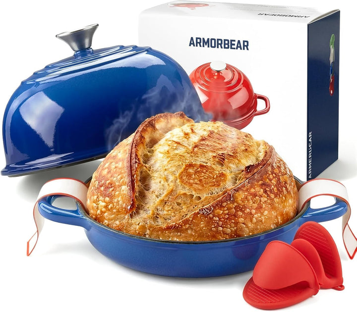 Armorbear Gusseisen Topf Brot Backen, 4,7L Bräter Emaille Schmortopf mit Deckel und Griffen, 24 cm D