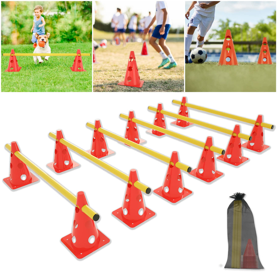 Froadp 6er Set Agility Sports Steckhürdenset Kegelhürden Hindernisse Koordinationstraining mit Rot 3
