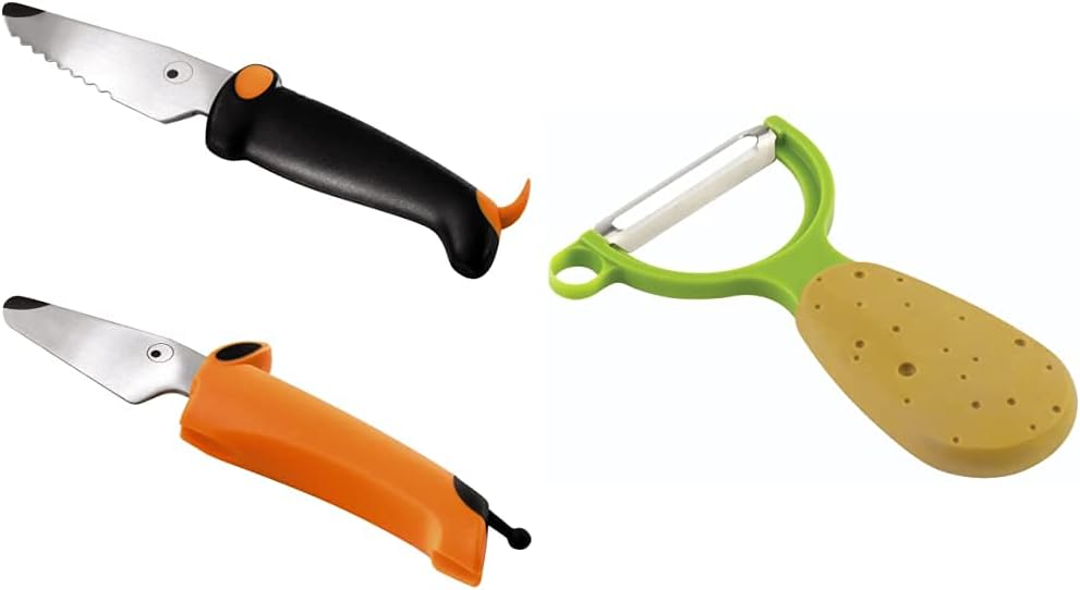 KUHN RIKON kinderkitchen Kindermesser Set Hund, schwarz/orange, ab 3 Jahren & Gemüsesparschäler Vegg