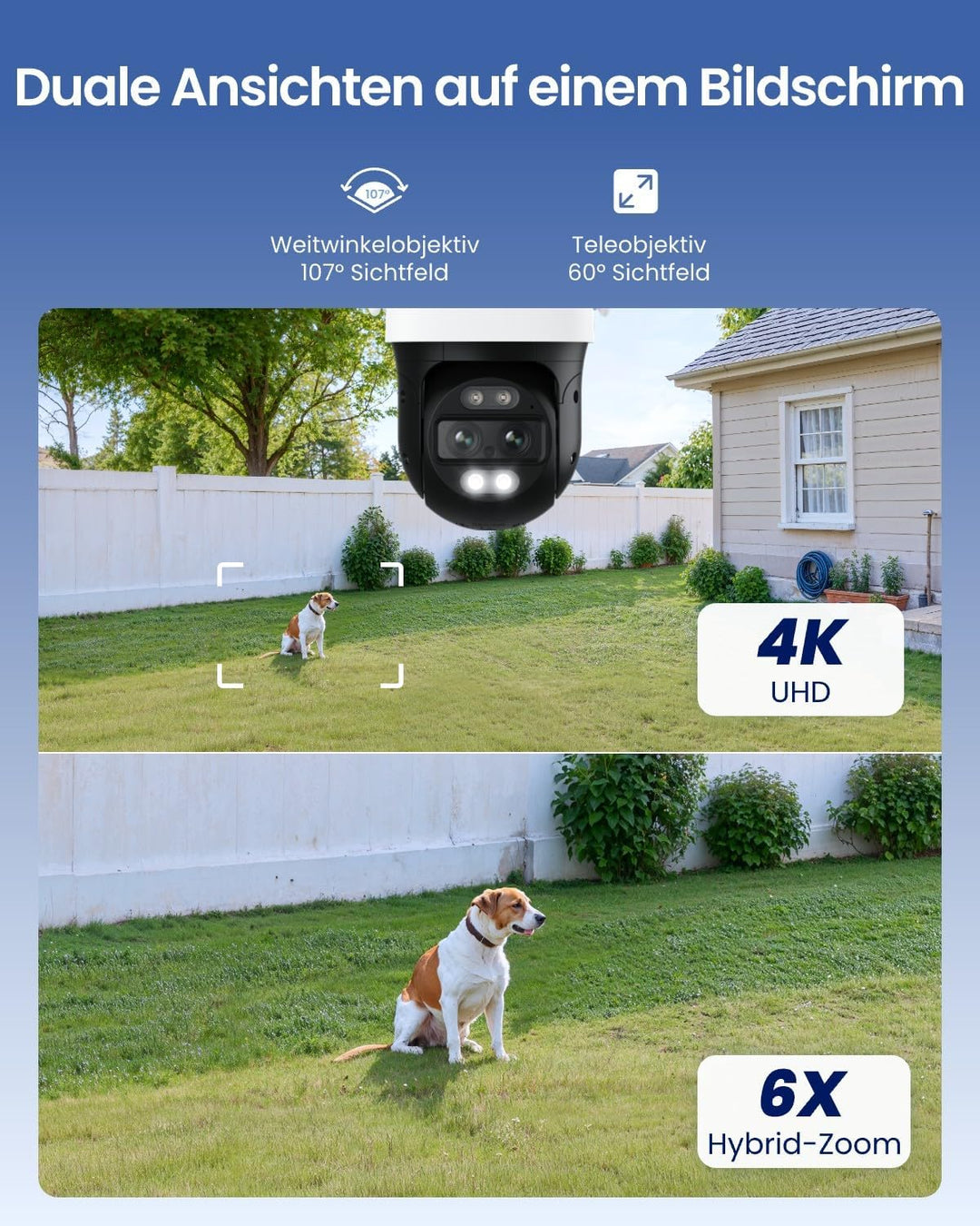 Reolink 4K 8MP Wi-Fi 6 PTZ Überwachungskamera Aussen mit Dual-Objektiv, Auto-Tracking-Zoom, 30m Farb