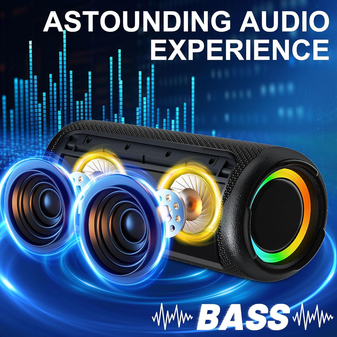 KingSom Bluetooth Lautsprecher mit Licht, Musikbox Tragbarer Bluetooth 5.3 Box mit Verstärkter Bass,