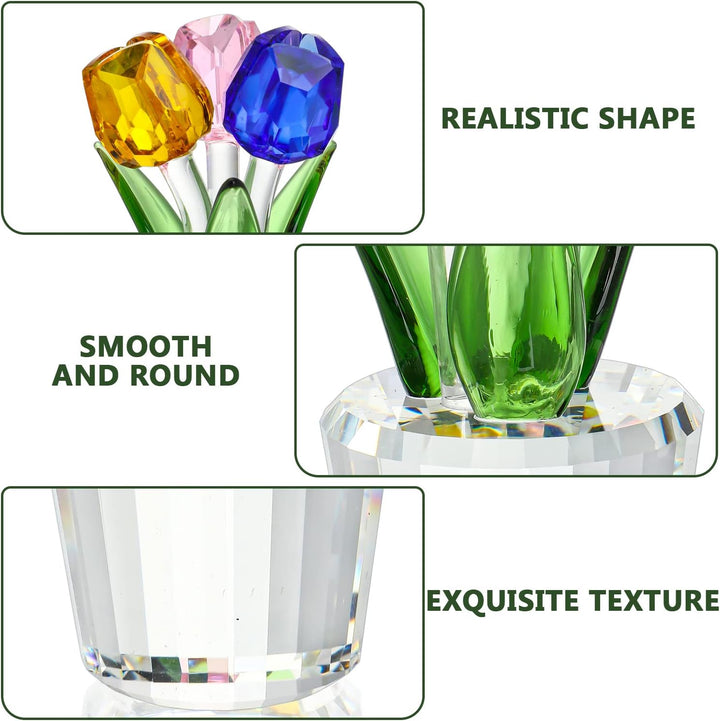 H&D HYALINE & DORA Bunte Kristall Tulpen Figur Sammlerstück, Glasblumenstrauss Briefbeschwerer, Gesc