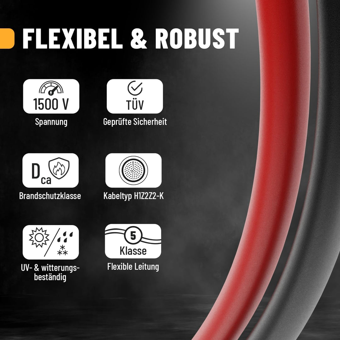 ABSINA 4x 1 Meter Solarkabel 4mm2 H1Z2Z2-K schwarz & rot - PV Kabel 4mm2 UV-beständig - Solarleitung