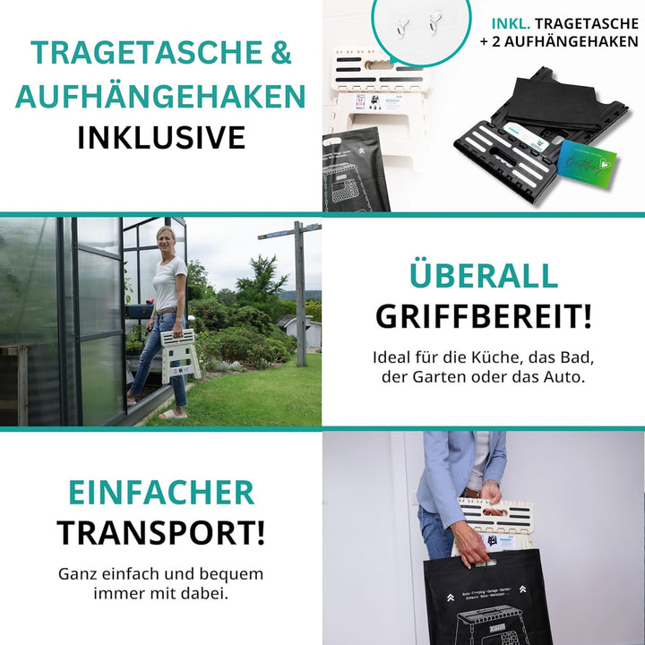 VERGLEICHSSIEGER - Alason® Tritthocker Klappbar 32 cm, Belastbar bis 165 kg – Mit Aufhängehaken & Au