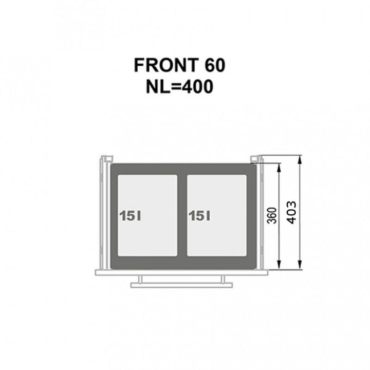 Einbau-Mülleimer für 60 cm Schrank SEGREGO 2-fach Abfallsystem mit Deckel Soft-Close & Vollauszug 56