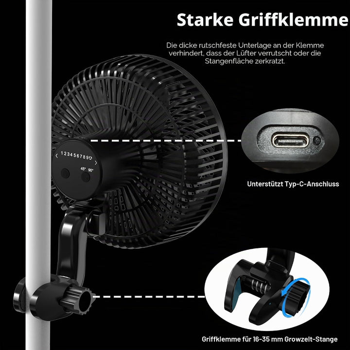 Aygrochy 9W Grow Ventilator mit Clip, EC-Motoren Grow lüfter mit 10-Geschwindigkeiten, IP-44 Schutza