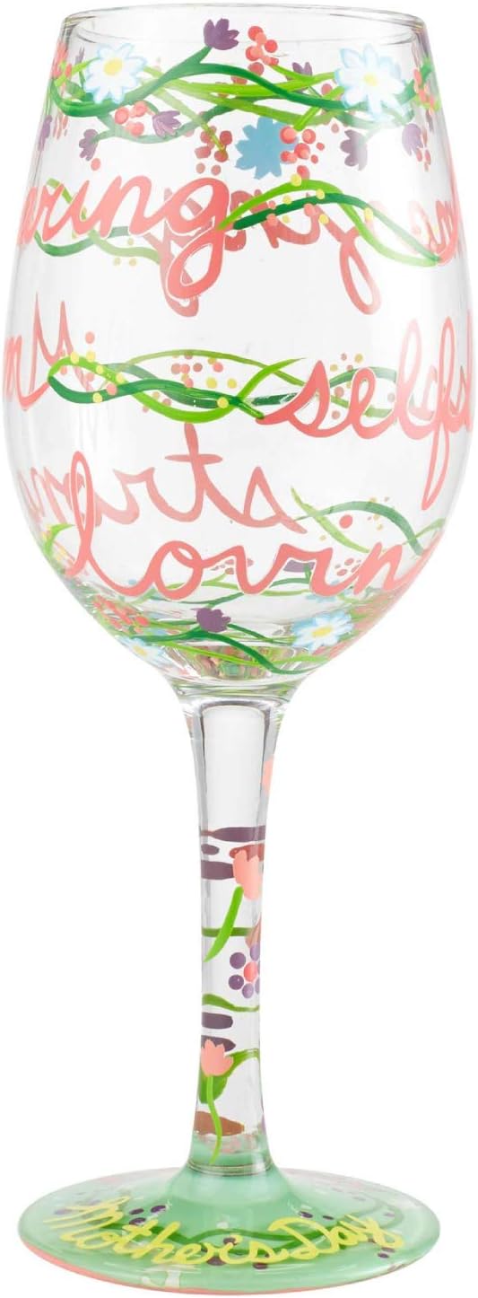 Enesco Designs by Lolita Mom Everyday Weinglas, handbemalt, 425 ml, mehrfarbig