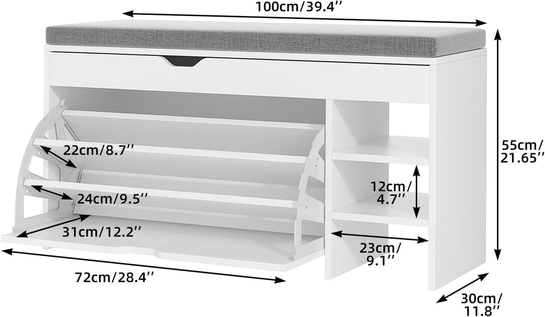 VOWNER Schuhschrank Klappen, Schuhregal Schuhkipper Schmal, Sitzbank mit Sitzkissen, Verstellbar, Fl