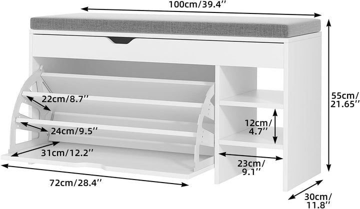 VOWNER Schuhschrank Klappen, Schuhregal Schuhkipper Schmal, Sitzbank mit Sitzkissen, Verstellbar, Fl