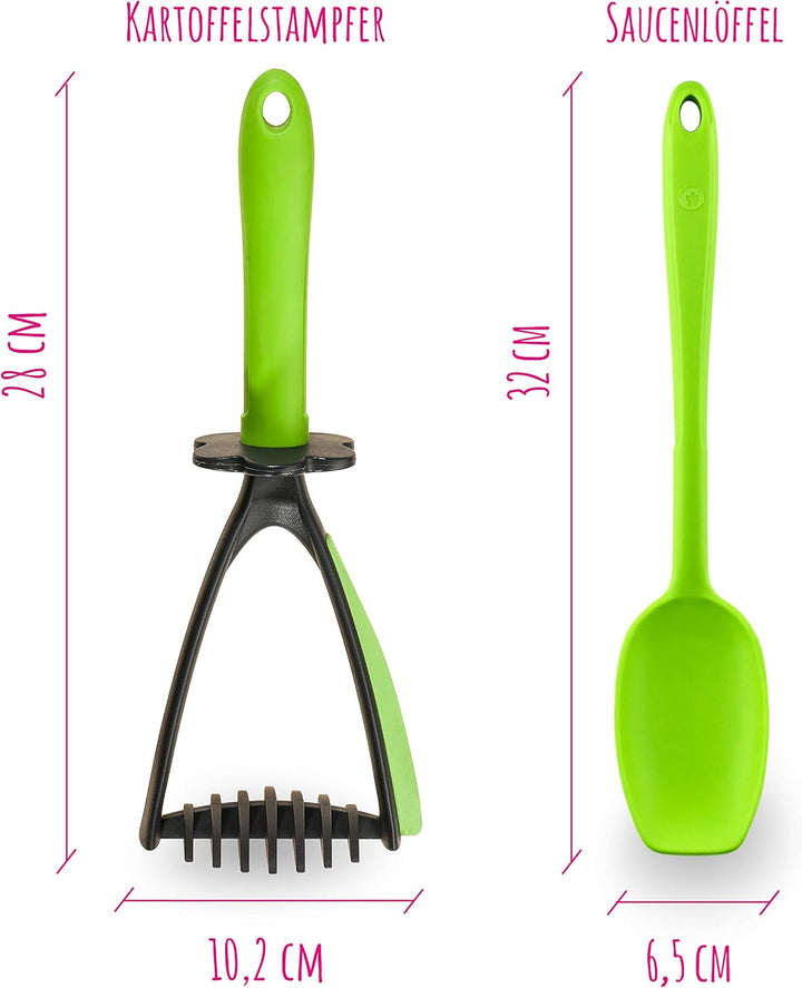 Kochblume Kartoffelstampfer &amp; Sossenlöffel L 2er Set | Premium-Silikon | Hitzbeständig | Spülmaschin